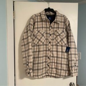 NWT George Men’s Snap-Button Quilted Flannel Shacket Shirt Jacket XL Plaid Gray